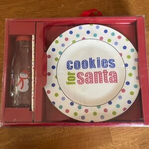 NWT Santa’s Cookie Set plate and milk bottle Christmas Eve holiday
